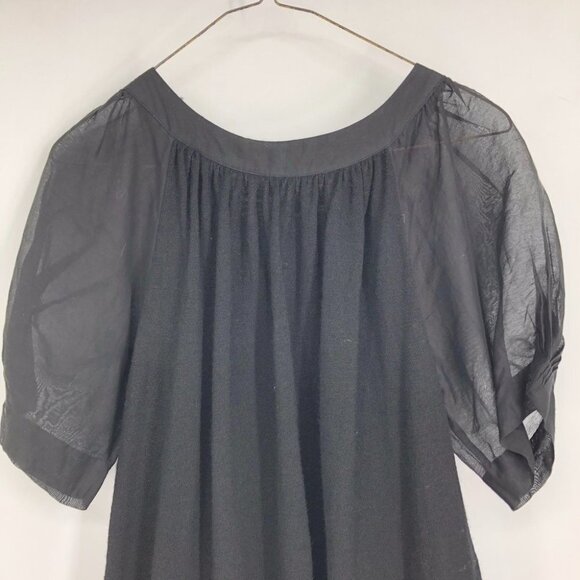 NWT Erica Davies Wool Gauze Short Puff sleeve Black Mini Dress with satin hem XS - Picture 4 of 16